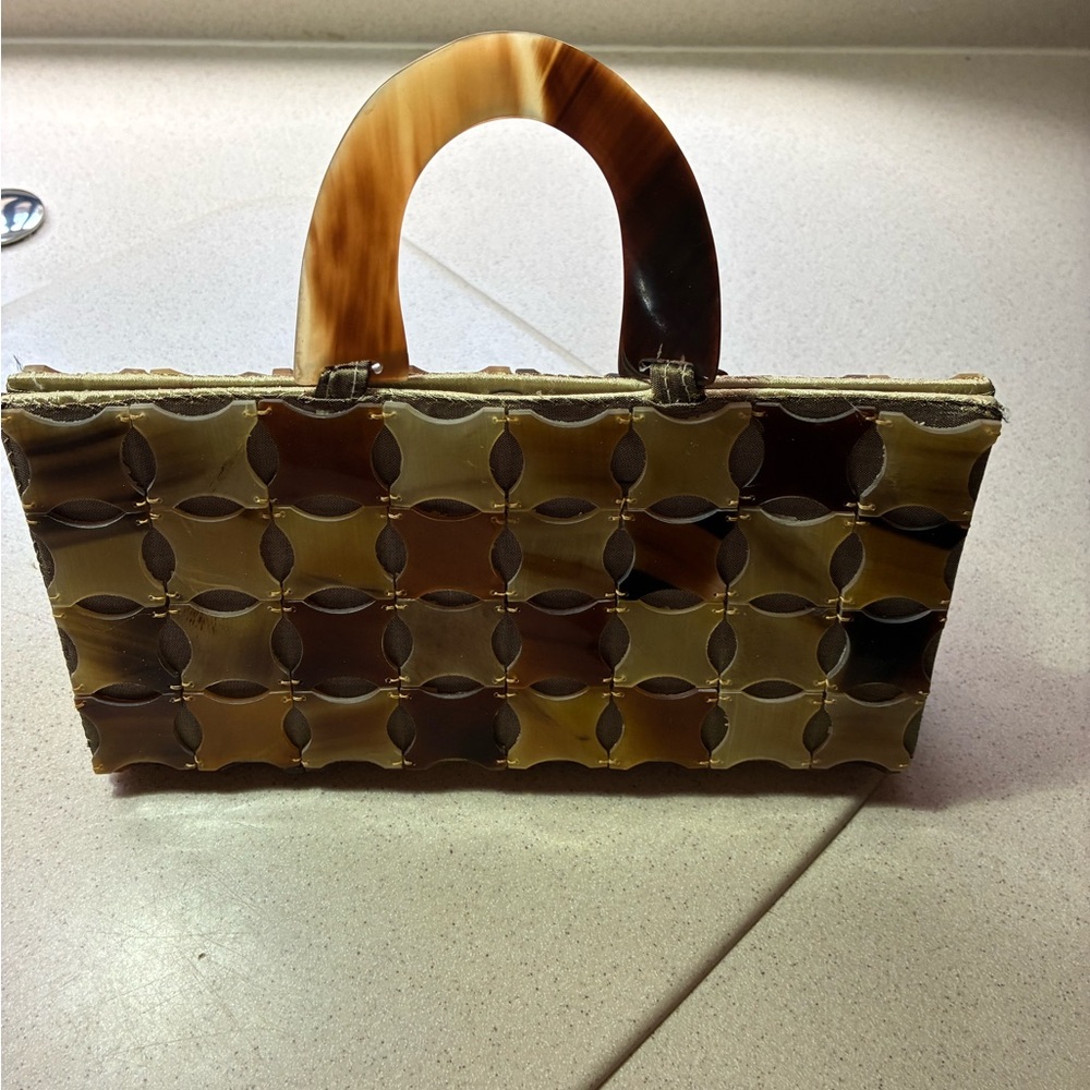 Shira leah Elegant Brown Tortoiseshell Accent Top-Handle Women’s Bag